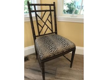 Bamboo Framed Desk Or Side Chair With Leopard Print Upholstery