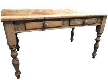 Rustic Pine Turned Leg Dining Room Kitchen Table With Leaf - Has Small Drawer - 60-72'L