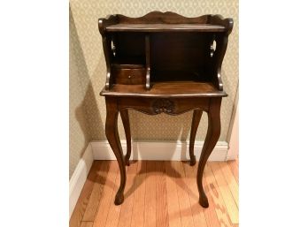 Antique Side Table Or Telephone Stand With Shelf And  Drawer