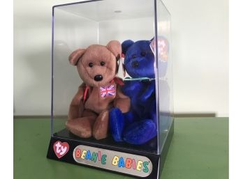 Set Of 2 TY Beanie Babies With Tags In Acrylic Case