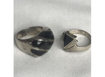 Art Deco Bive Sterling And Black Onyx Ring Duo