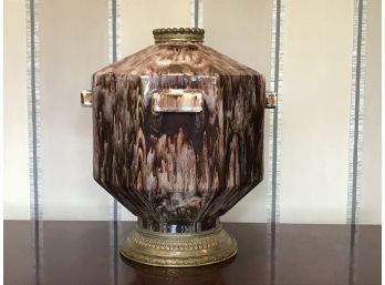 Art Deco Silvered Bronze Enameled Earthenware Vase By Charles Catteau (1880-1966) & Keramis