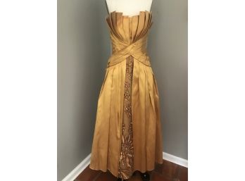 Stephen Yearick Exquisite Gold Gown With Beading, Embroidery And Wrap - Approx Size 10