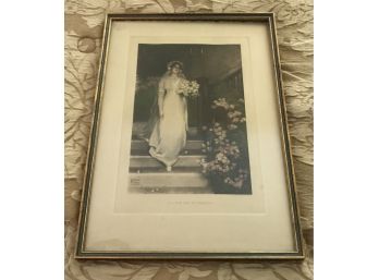 Antique 'To Love And To Cherish' Antique Bessie Pease Gutmann Framed Lithograph - Bridal Scene