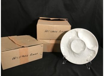 12 Piece White Ceramic Artichoke Plates With Floral Center, 9'D