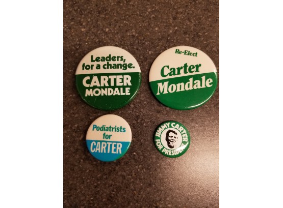 4 Vintage 1970's - 80's Jimmy Carter Mondale Political Pins