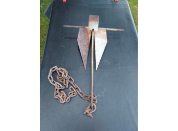Vintage Boat Anchor With Chain