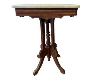 Victorian Eastlake Style Walnut Side Table With Marble Top