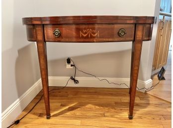 Mahogany Inlaid Extension Console/Card/Dining Table With 4 Leaves