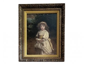 Oil On Canvas 'Young Girl With Rabbit' - Unsigned