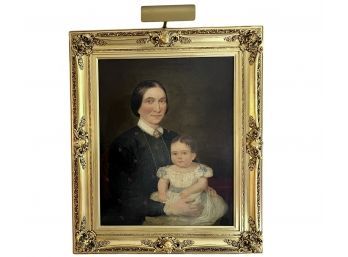 Oil On Canvas 'portrait Of Mother And Child', 19th Century