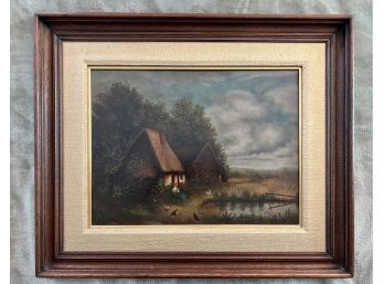Oil On Board 'country Scene With Thatched House' - Unsigned