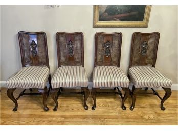 Set Of 4 Beautifully Crafted And Upholstered Cane Back Dining Chairs