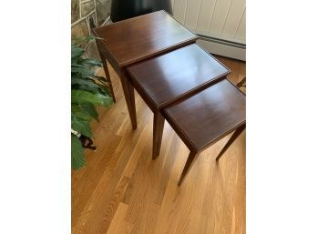 Set Of Three Mahogany Nesting Tables With Individual Glass Tops