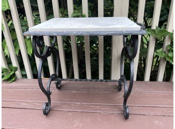 Antique Wrought Iron White Marble Top Table, Circa 1920-1030