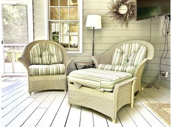 Wicker Armchairs And Ottoman With Folding Side Table