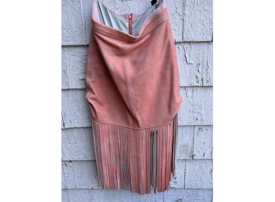 J.crew Pink Suede Skirt With Fringe