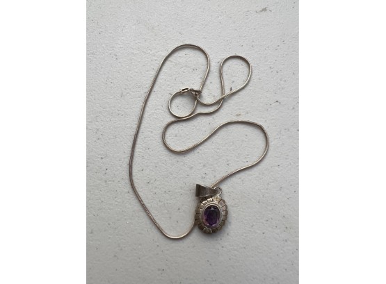 Amethyst/sterling Pendant On Sterling Silver Chain-Italy