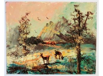 Morris Katz (1932-2010) Catskill Mountains Landscape With Deer Original Painting