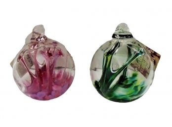 Lot Of 4 New Luke Adams 'Tree Of Life' Hanging Colorful Handmade, Glass Blown Garden Ball Or Ornament