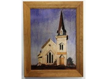 Signed H G Maxwell Vintage Mid Century Pastel Painting Mendocino Church California
