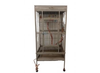 54' Rolling Parrot Bird Cage With Large & Smaller Opening Doors Pull Out Tray