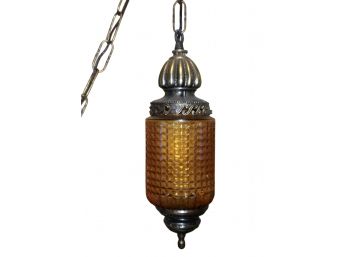 Nice Vintage Mid Century Amber Glass Hanging Swag Pendant Lamp
