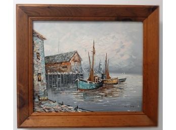 Listed Artist MAX SAVY Impressionist Boats In Harbor Oil Painting