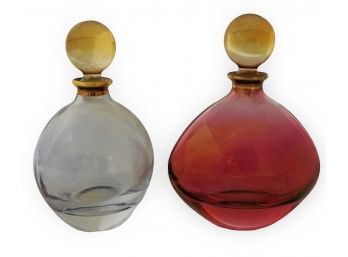 Pair Of  Vintage Italian Made Crystal Perfume Bottles By Illusions