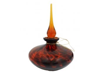Vintage Bohemian Art Nouveau Amber Glass Leopard Spot Perfume Bottle With Stopper