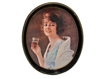 Vintage Oval Coca Cola Serving Tray Flapper Girl Holding A Glass Of Coca Cola