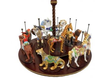 FRANKLIN MINT CAROUSEL TREASURY OF CAROUSEL ART Wooden Display With 12 Figurines