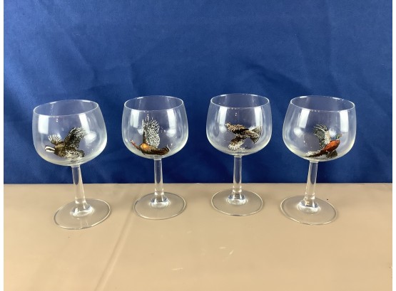 Set Of 4 Bird Wine Glasses