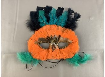 Orange Feather Mardi Gras Mask