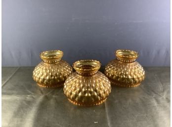 Lot Of 3 Vintage Amber Glass Hurricane Lampshades