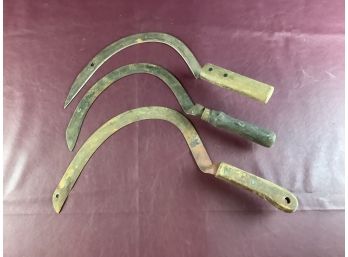 Lot Of 3 Vintage Sickles With Wood Handle