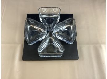 4 Glass Triangular Bowls On Black Tray