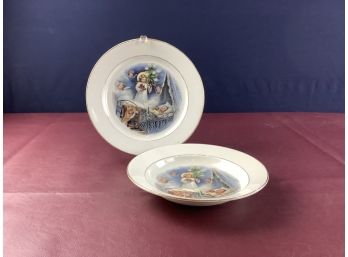 Angel Over Baby Crib Matching Plate And Bowl - Maastricht Made In Holland