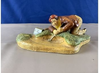 Bunkered Golfer In Sand Pit Hand-painted Stoneware Figurine