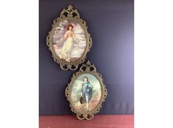 Vintage Pair Of Ornate Oval Framed Wall Decor - The Blue Boy And Pinkie