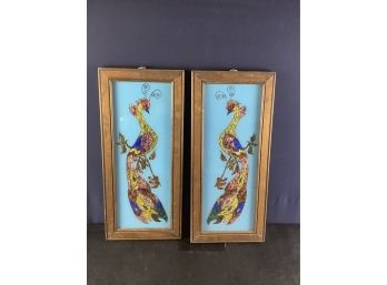 Pair Of Foil Print Peacocks