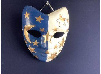 Blue And White With Gold Stars Face Mask