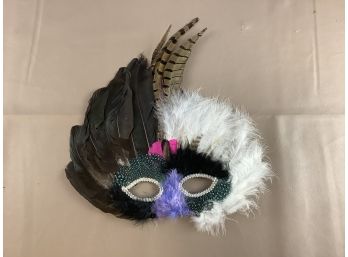 White And Black Feather Mardi Gras Mask