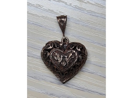 Sterling Silver Heart Pendant With Love Birds Design