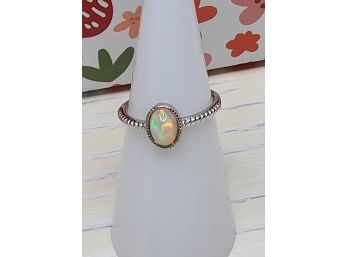 Genuine .60 CT Ethiopian Opal And White Topaz Sterling Silver Ring