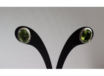 4 Ctw Peridot And Diamond Accent Sterling Silver Earrings