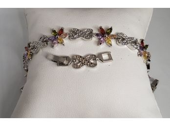 Created Multi Color Sapphire 18k White Gold Plated Bracelet With Extension Link