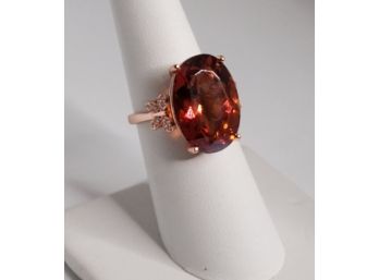 13 CT Azotic And Created White Topaz Rose Gold Tone Sterling Silver Ring