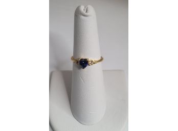 Heart Shaped Created Tanzanite And White Sapphire Gold Tone Sterling Silver Ring
