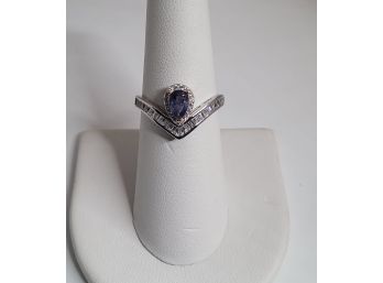 Iolite And Created White Topaz Sterling Silver Ring